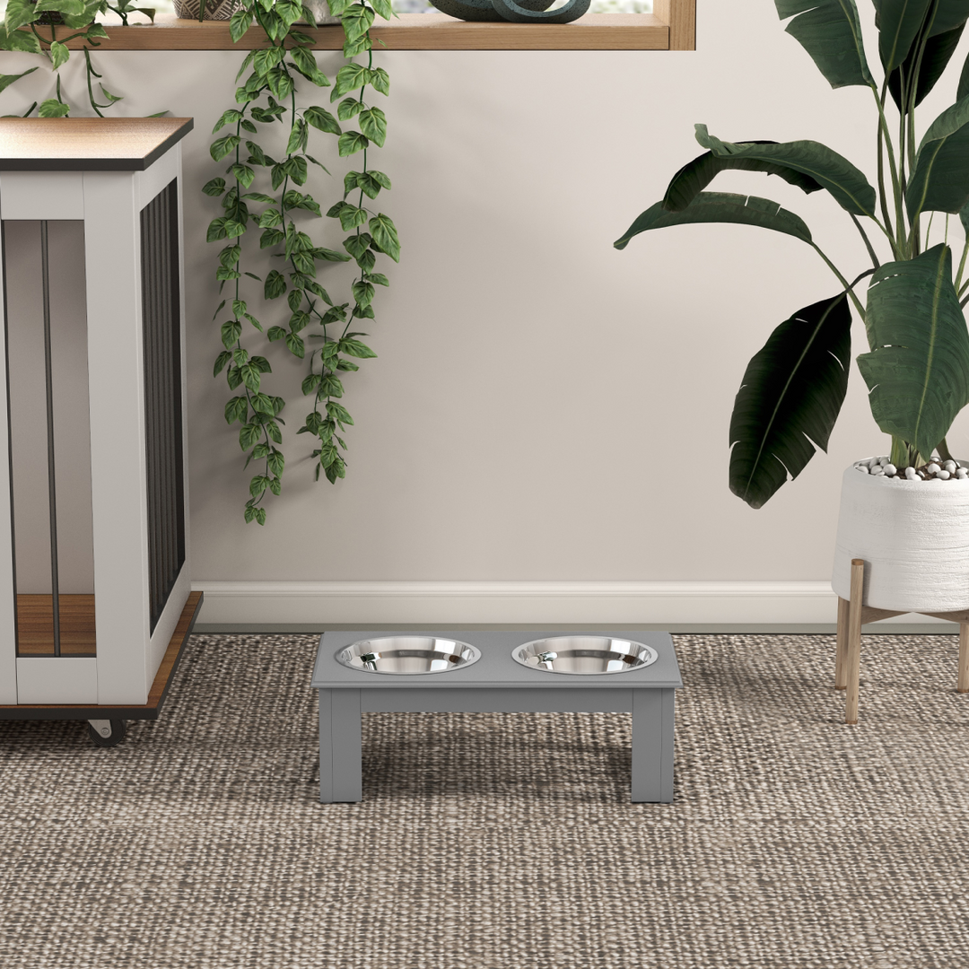 PawHut Raised Dog Bowls Pet Feeder Raised Elevated Stainless Steel Food Grey
