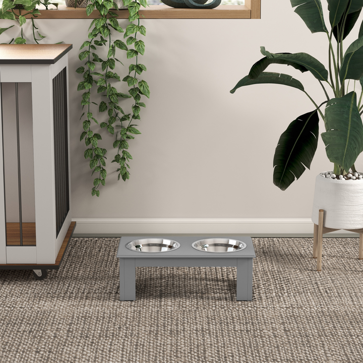 PawHut Raised Dog Bowls Pet Feeder Raised Elevated Stainless Steel Food Grey
