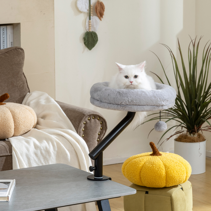 PawHut 360° Rotatable Cat Hammock with Desk Clamp – Grey &amp; Black