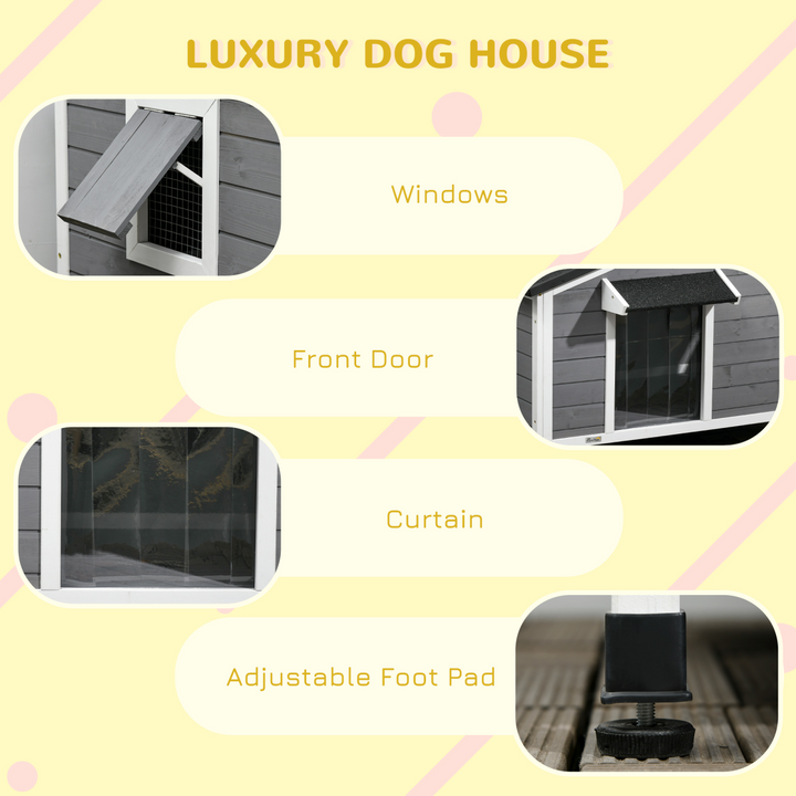 Large Wooden Dog Kennel for Outside 109L x 79W x 72H cm, Grey