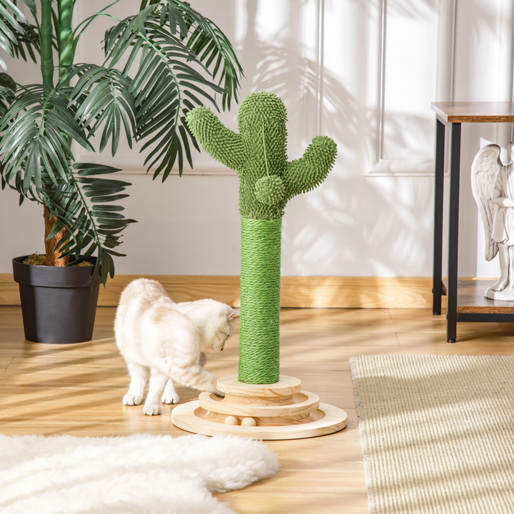 Interactive Cactus Cat Tree with Sisal Scratching Post & Roller Ball Fun