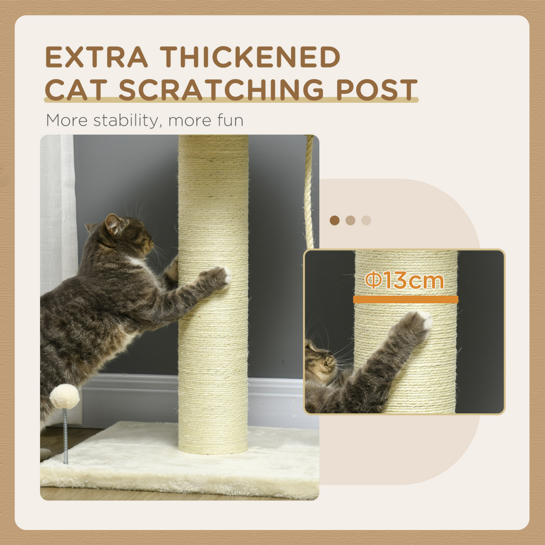 Deluxe Cream Cat Tree: Spacious Bed & Sisal Scratching Post for Indoor Cats