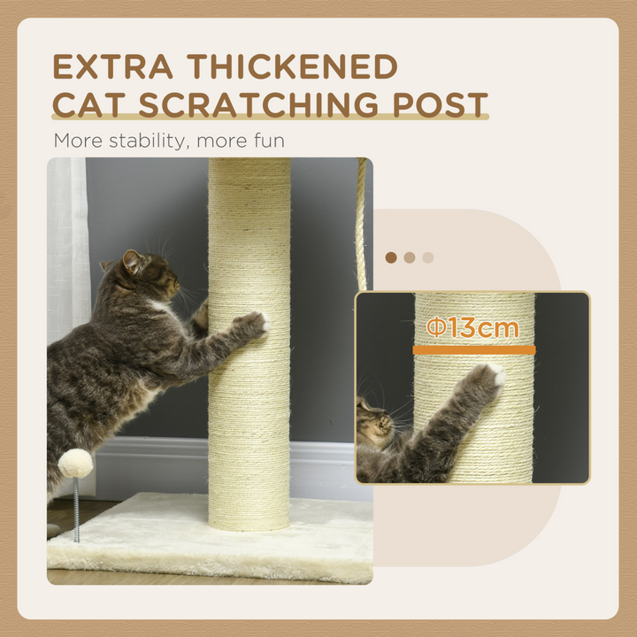 Deluxe Cream Cat Tree: Spacious Bed & Sisal Scratching Post for Indoor Cats