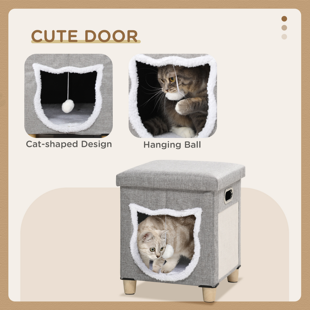 PawHut 2-in-1 Cat Bed Ottoman with Removable Cushion & Scratching Pad