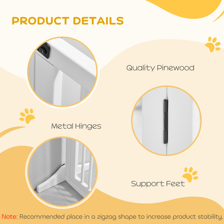 Freestanding Length Adjustable Wooden Pet Gate with Lockable Door 3 Panels White