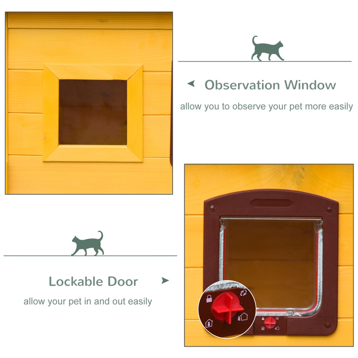 PawHut Wooden Outdoor Cat House with Openable Roof, Lockable Door & Window – 70 × 51.5 × 60cm