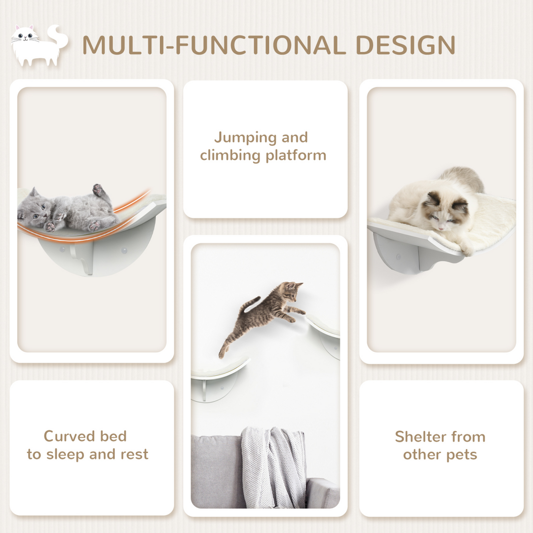 Wood Cat Shelf Shelter Kitten Bed Curved Climber Wall-Mounted Berber Fleece