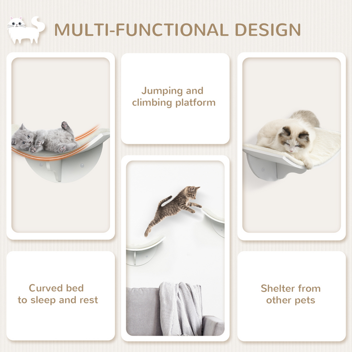 Wood Cat Shelf Shelter Kitten Bed Curved Climber Wall-Mounted Berber Fleece