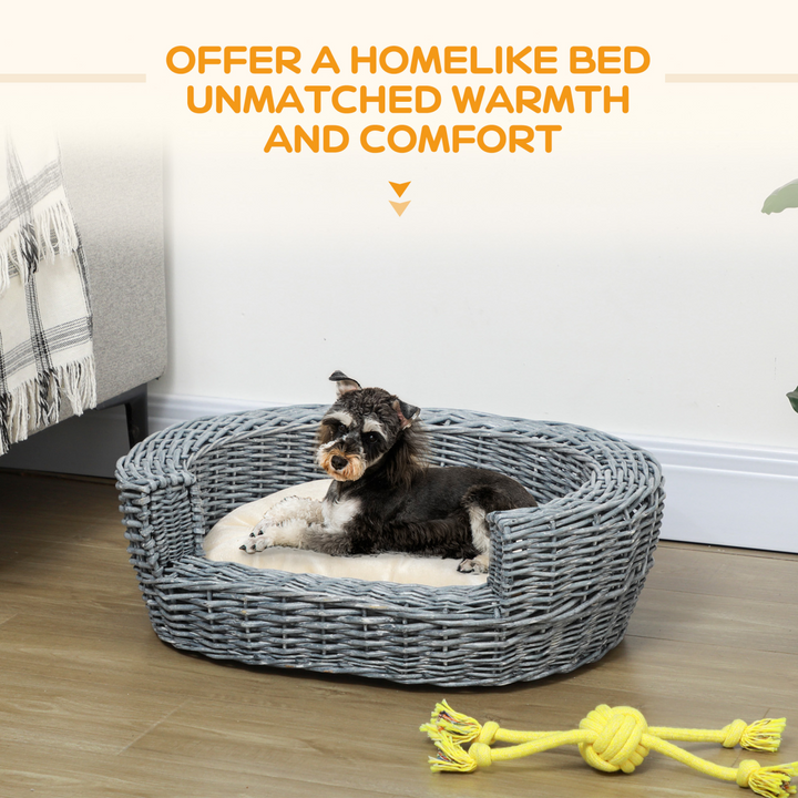 Luxurious Elevated Pet Bed: Stylish Wicker Sofa for Dogs & Cats with Plush Cushion