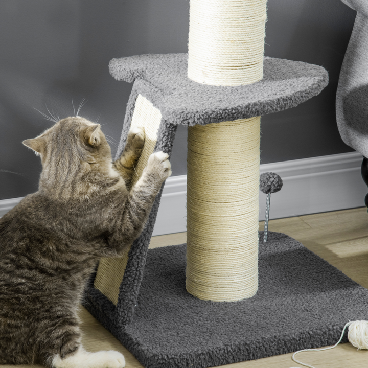 Deluxe Dark Grey Cat Tree Tower with Scratching Posts & Toy Ball