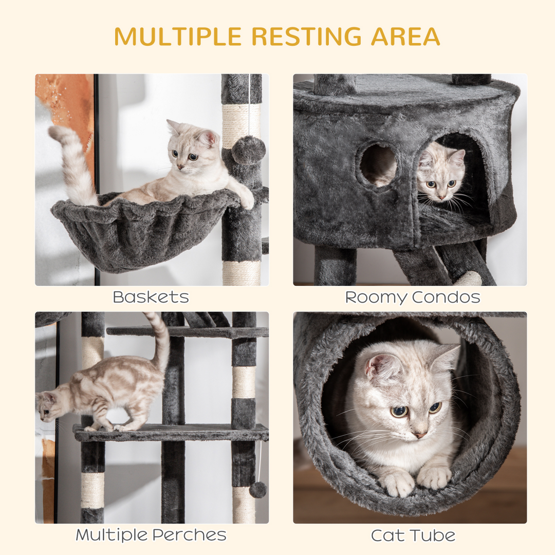 PawHut Adjustable Floor-to-Ceiling Cat Tree: Plush Fun & Scratching Posts!