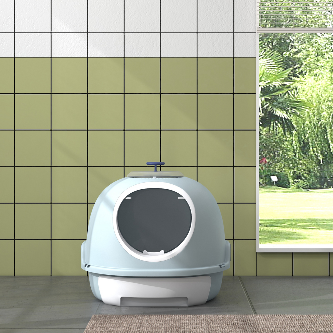 PawHut Space Capsule Cat Litter Box with Scoop, Front Entry & Top Exit – Blue (47 × 55 × 44cm)