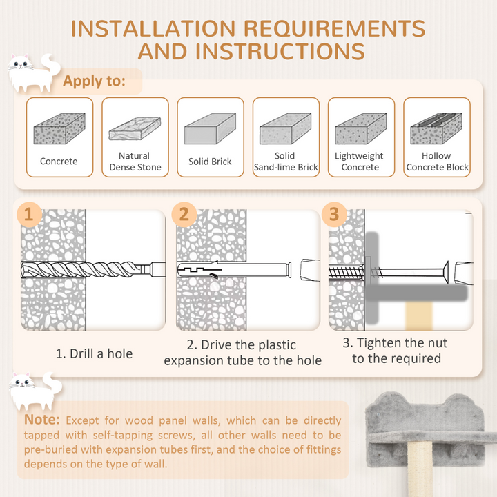 5-Piece Wall-Mounted Cat Tree with Tunnel, Perches & Scratching Posts – Modern Cat Wall Furniture (Grey)