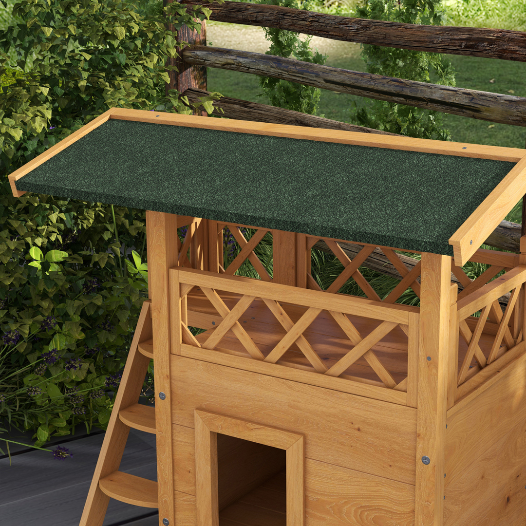 PawHut Cozy Outdoor Cat House with Balcony & Weatherproof Roof