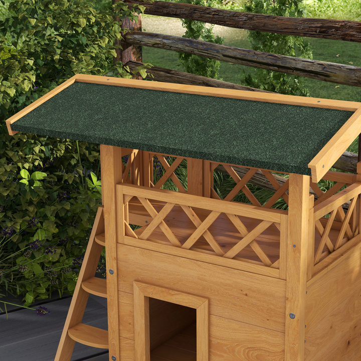 PawHut Cozy Outdoor Cat House with Balcony & Weatherproof Roof