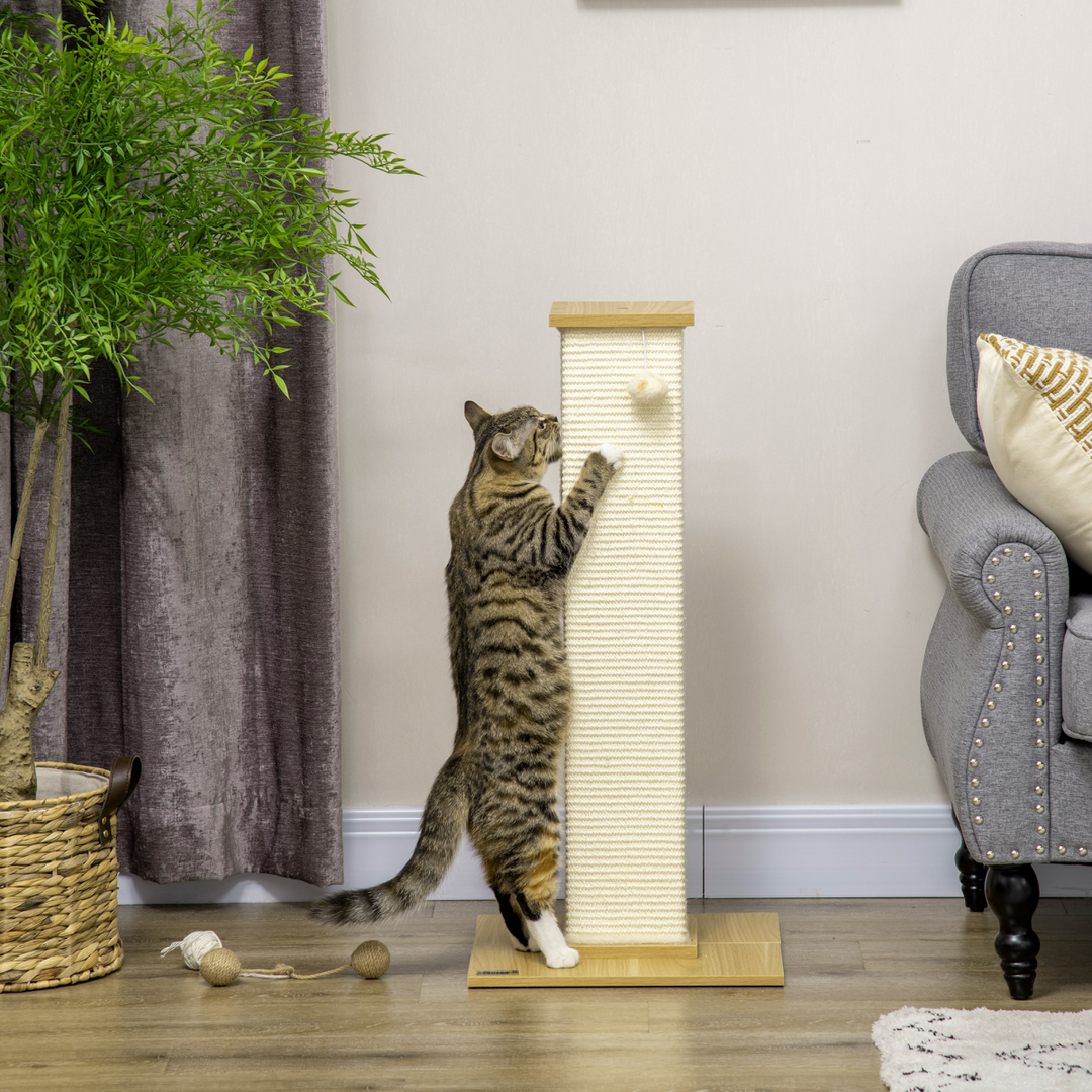 Deluxe 80cm Sisal Cat Scratching Post with Hanging Toy Ball – White Sturdy Cat Climbing Tower