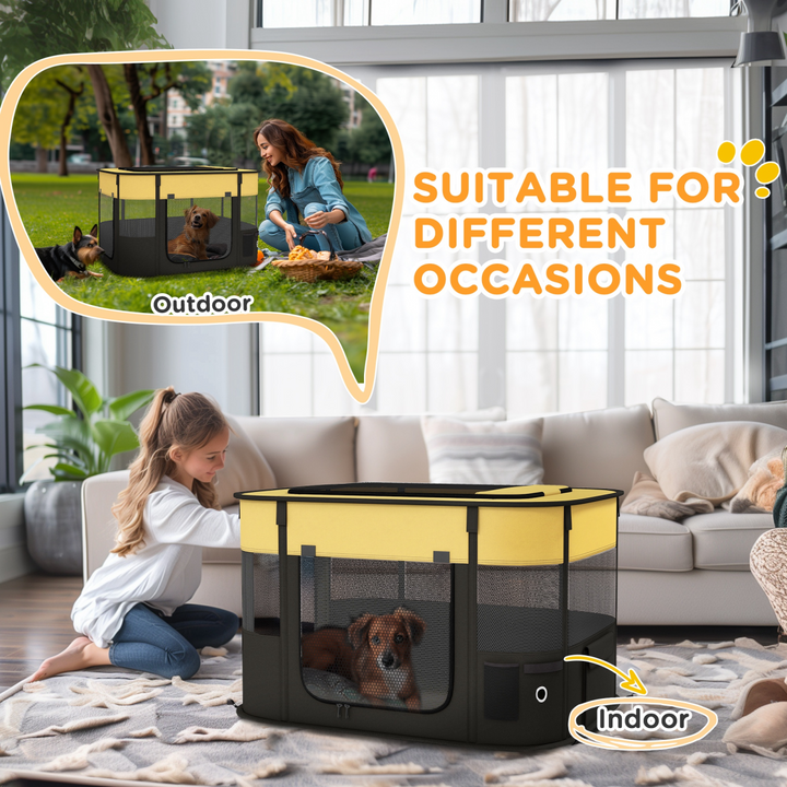 PawHut Portable Dog Pen for Puppies, Rabbits, Kittens, Guinea Pigs - Yellow