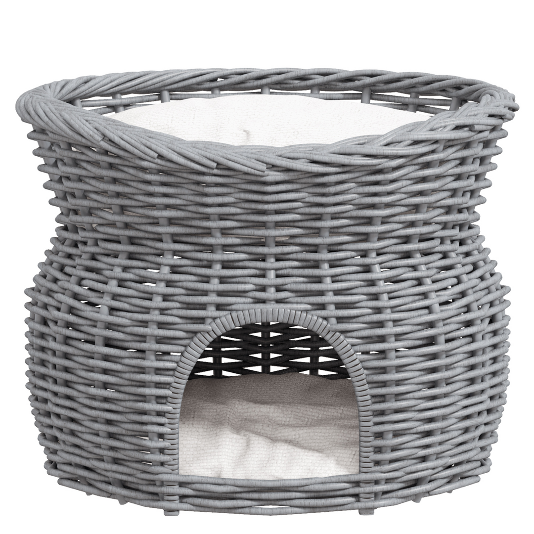 PawHut 2-Tier Cat Tree: Cozy Wicker Condo for Playful & Timid Cats