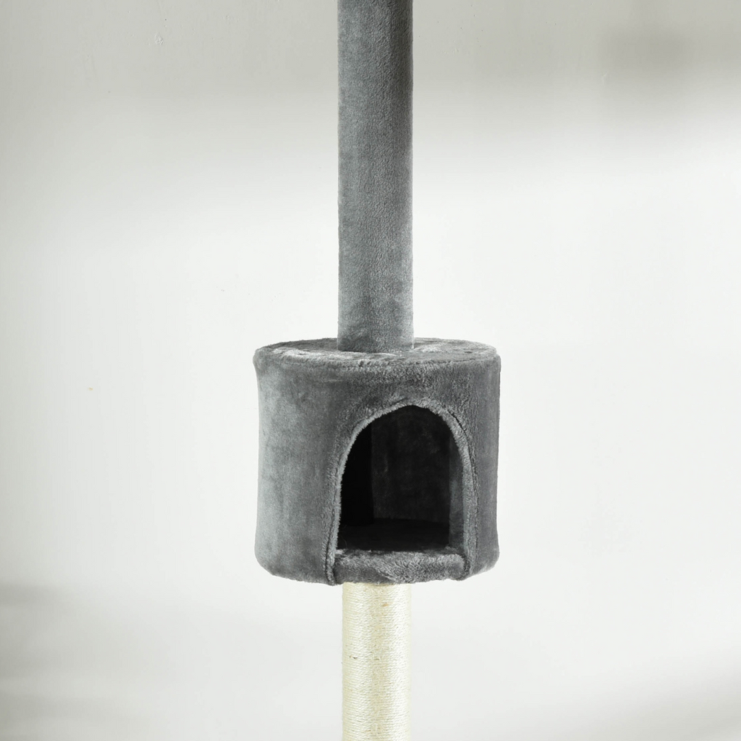 Multi-Level Light Grey Cat Tree with Scratch Post & Fun Play Features