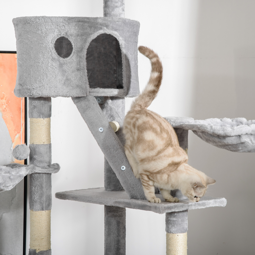 Elevated Adventure: PawHut Adjustable Floor-to-Ceiling Cat Tree - Light Grey