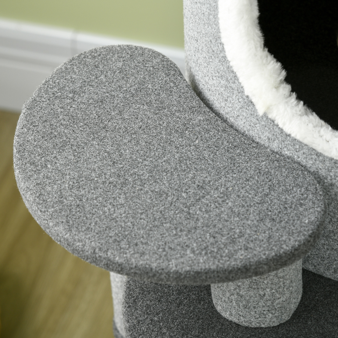 PawHut Cozy Barrel Cat Tree: Stylish Scratching Post & Plush Lookout - Grey