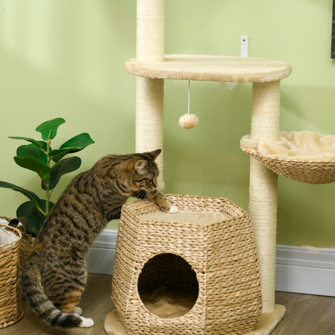 PawHut Multi-Level Cat Tree with Cattail Bed, Sisal Posts & Play Ball
