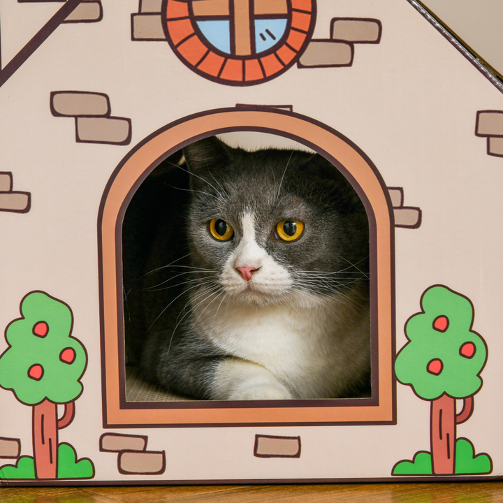 PawHut Eco-Friendly Cat House & Scratcher - Fun Retreat for Indoor Cats!