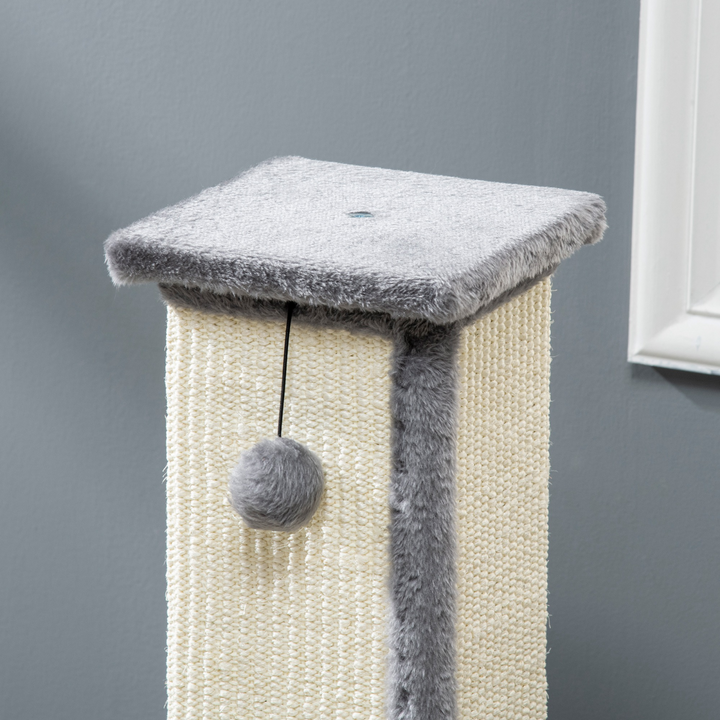 Ultimate Cat Scratching Post 81cm with Sisal Rope & Plush Toy Ball - Grey