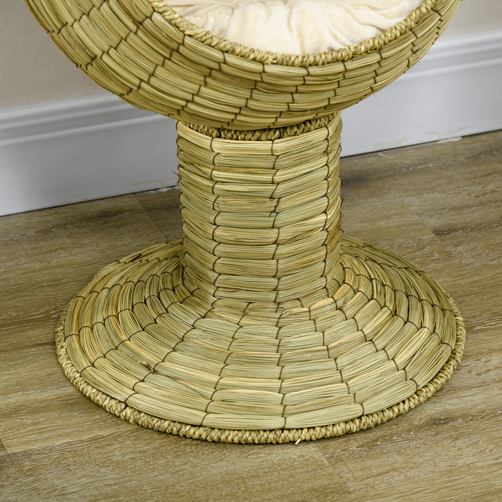 PawHut Raised Cat House with Cushion – Wicker Elevated Cat Bed with Detachable Nest