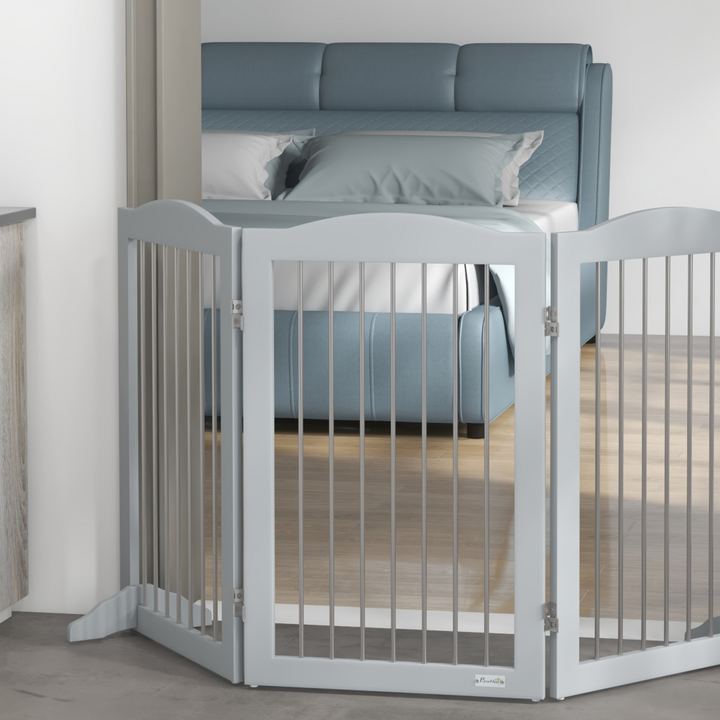 PawHut Foldable Dog Gate, Freestanding Pet Gate with Two Support Feet - Grey