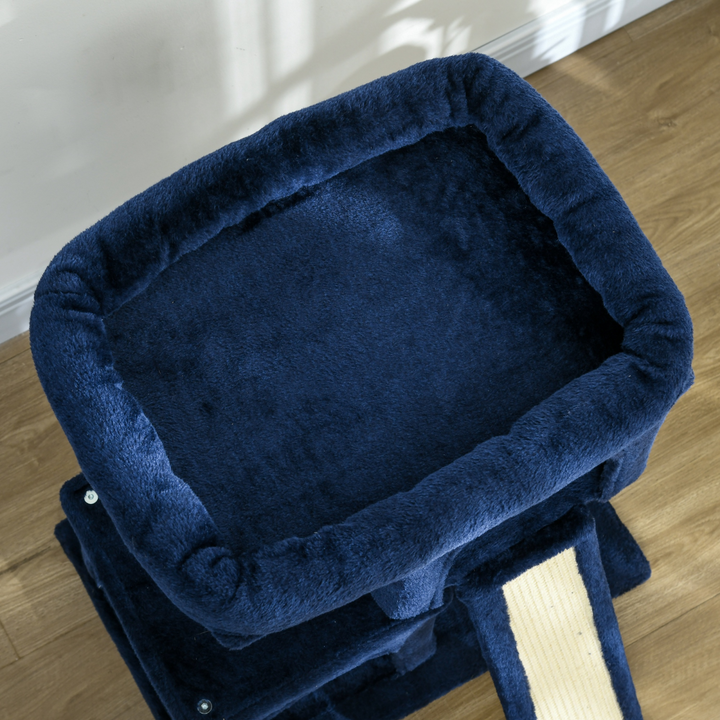 Navy Blue Luxury Cat Tree with 2 Houses & Scratching Posts – Perfect Play & Rest!