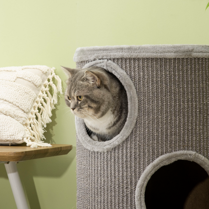 Cozy Cat Barrel Tower: Sisal-Covered Indoor Haven for Playful Kittens!