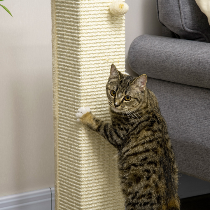 Deluxe 80cm Sisal Cat Scratching Post with Hanging Toy Ball – White Sturdy Cat Climbing Tower