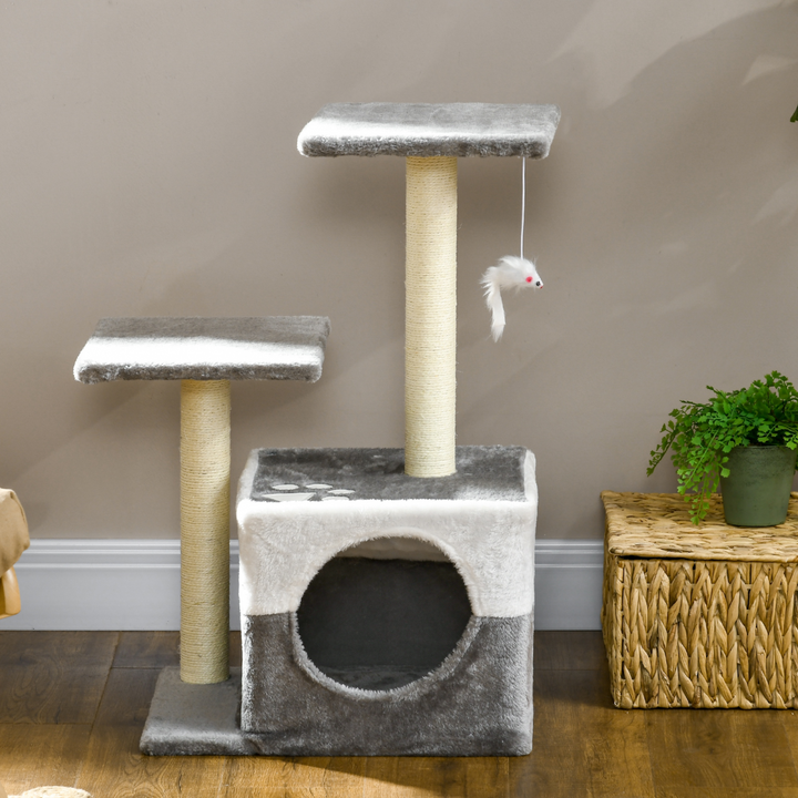 PawHut Luxury Cat Tree with Sisal Scratching Posts & Cozy Hideaway - Grey