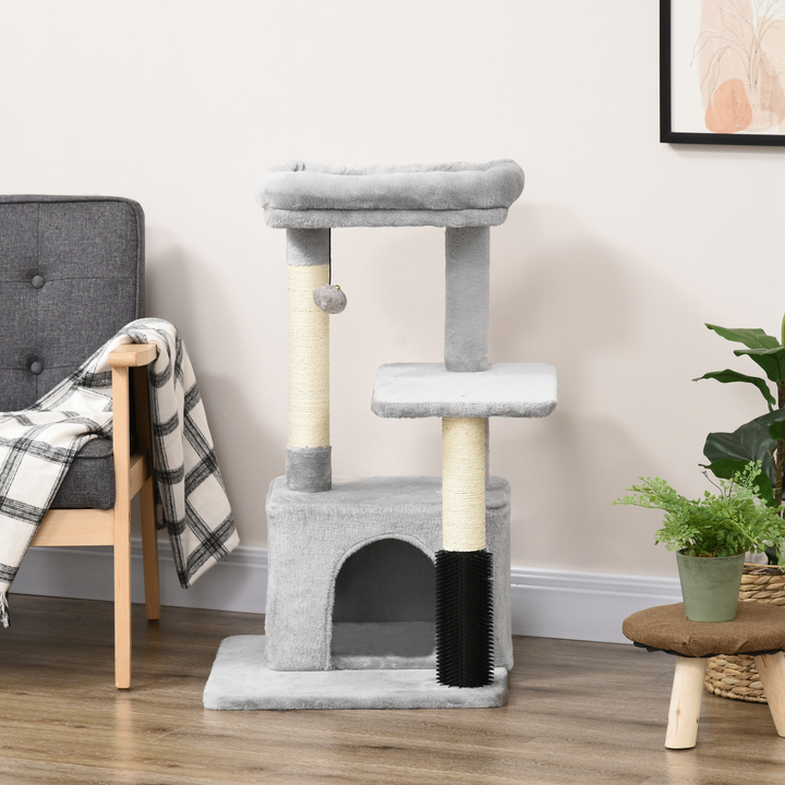 PawHut Cat Tree Climbing Activity Centre – Grey Multi-Level Cat Tower with Sisal Scratching Surface, Condo & Washable Top Bed