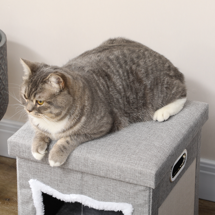 PawHut 2-in-1 Cat Bed Ottoman with Removable Cushion & Scratching Pad