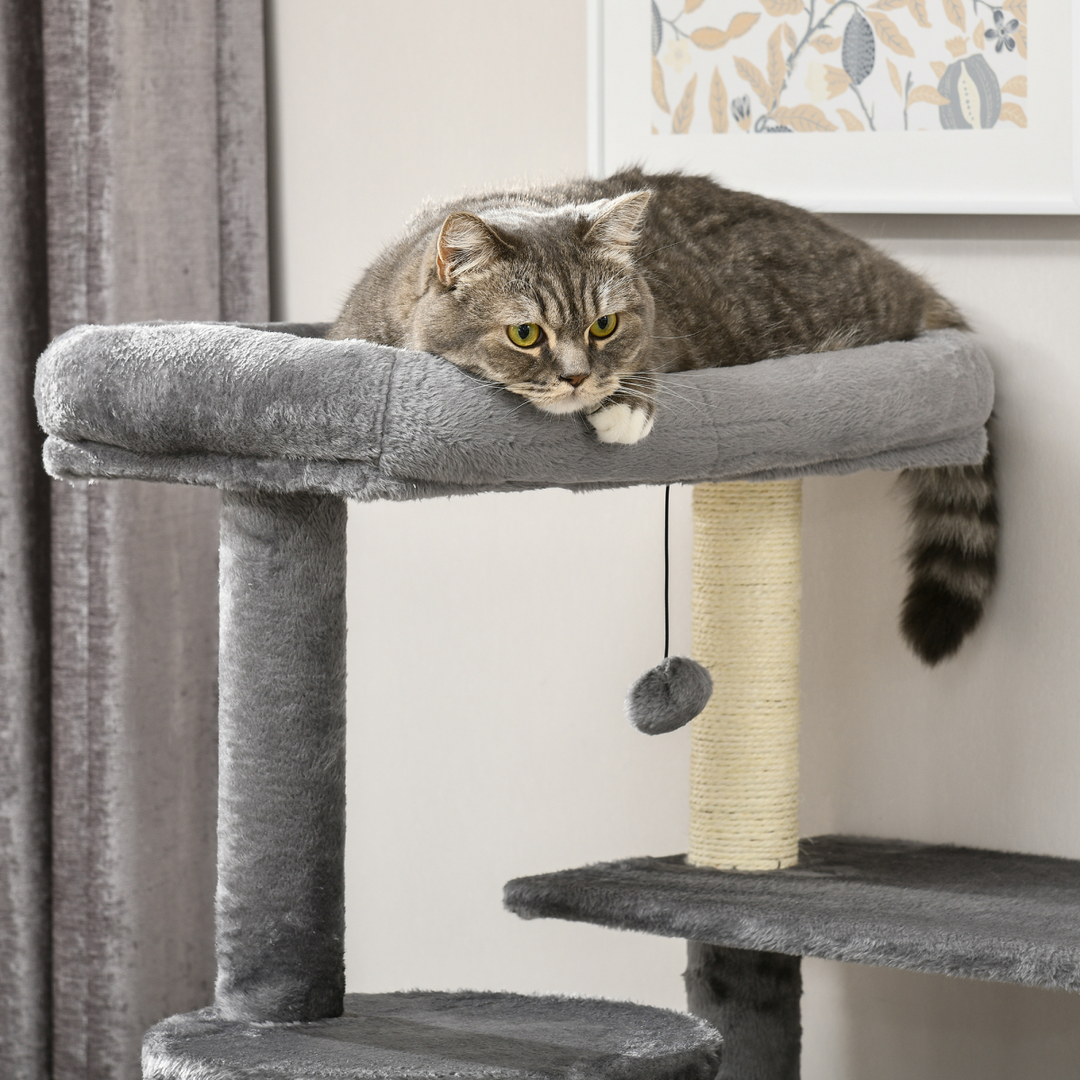 PawHut Ultimate Cat Tree: Climb, Scratch & Play - Cozy Grey Haven!