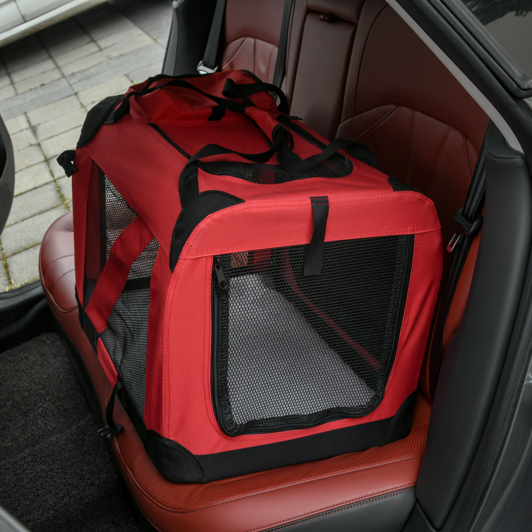 PawHut Folding Pet Carrier Bag, Soft Portable Travel Crate with Washable Bed – Red (60 × 42 × 42cm)