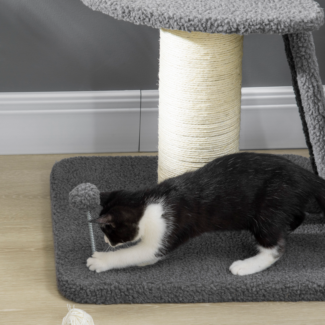 Deluxe Dark Grey Cat Tree Tower with Scratching Posts & Toy Ball