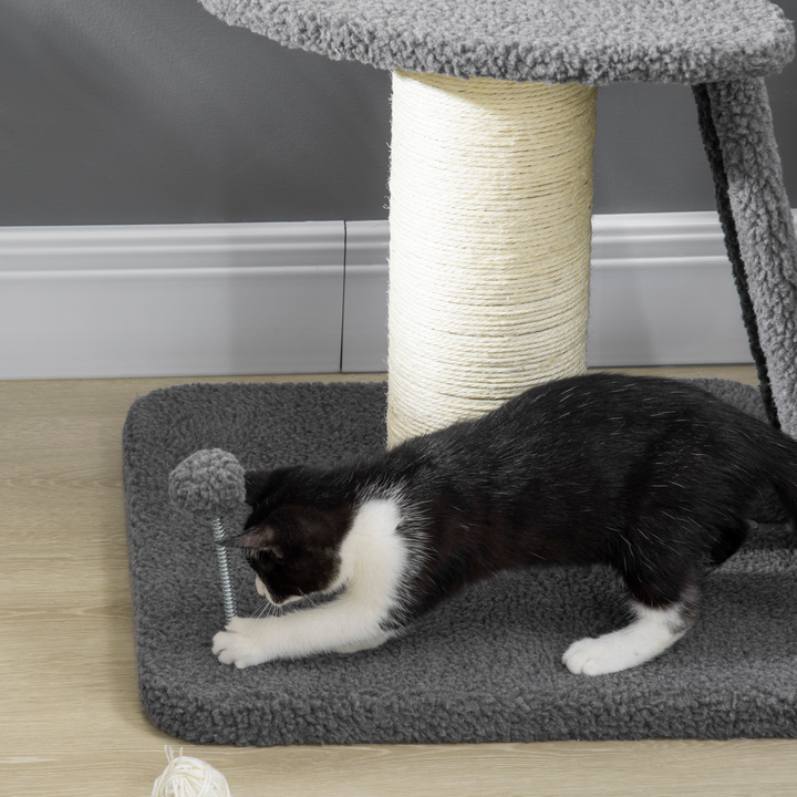 Deluxe Dark Grey Cat Tree Tower with Scratching Posts & Toy Ball