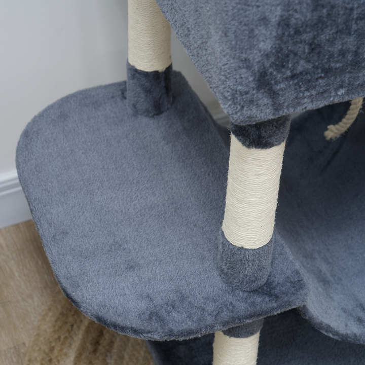 PawHut 206cm Cat Tree with Scratching Posts, Beds, Condos, Toys, Dark Grey