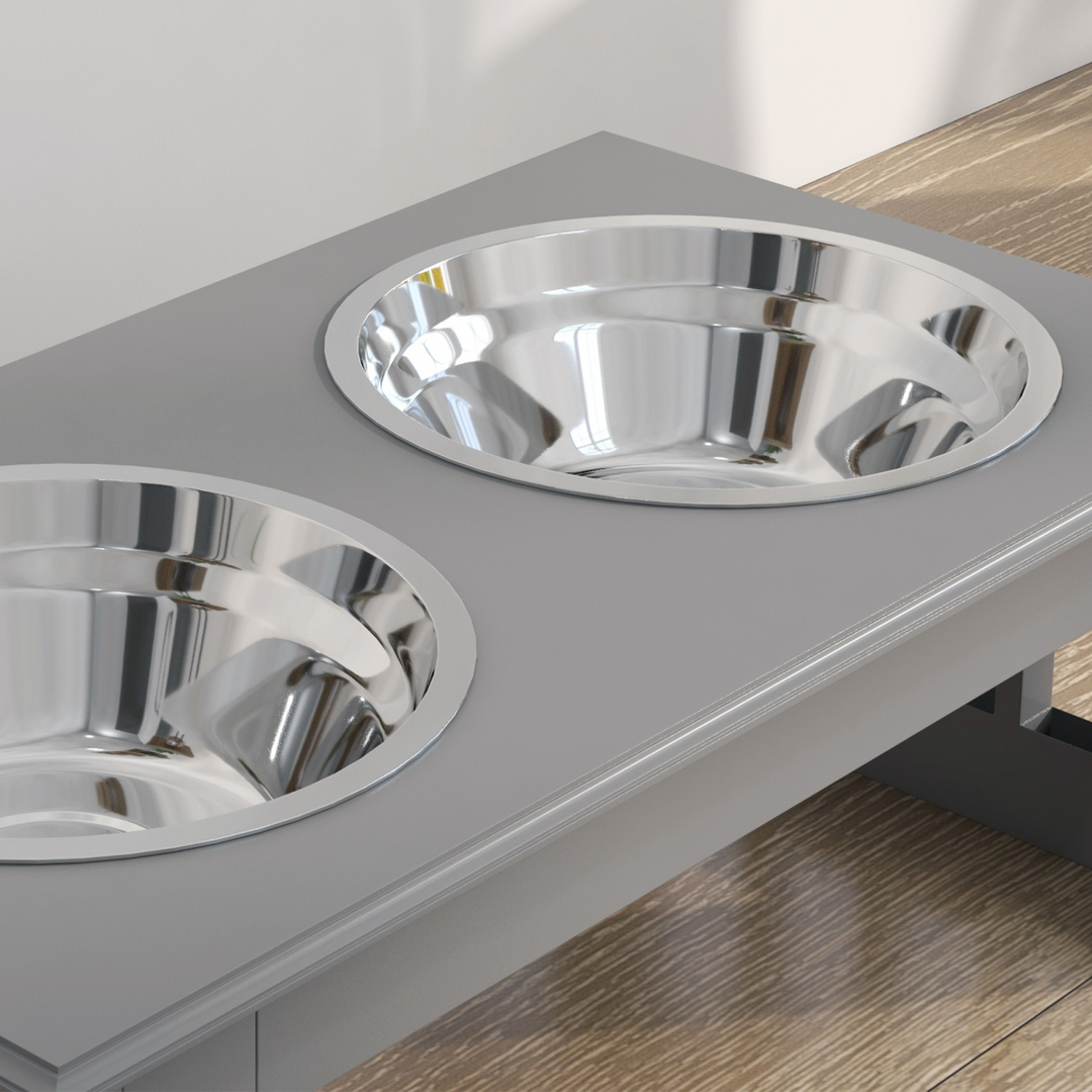 PawHut Raised Dog Bowls Pet Feeder Raised Elevated Stainless Steel Food Grey