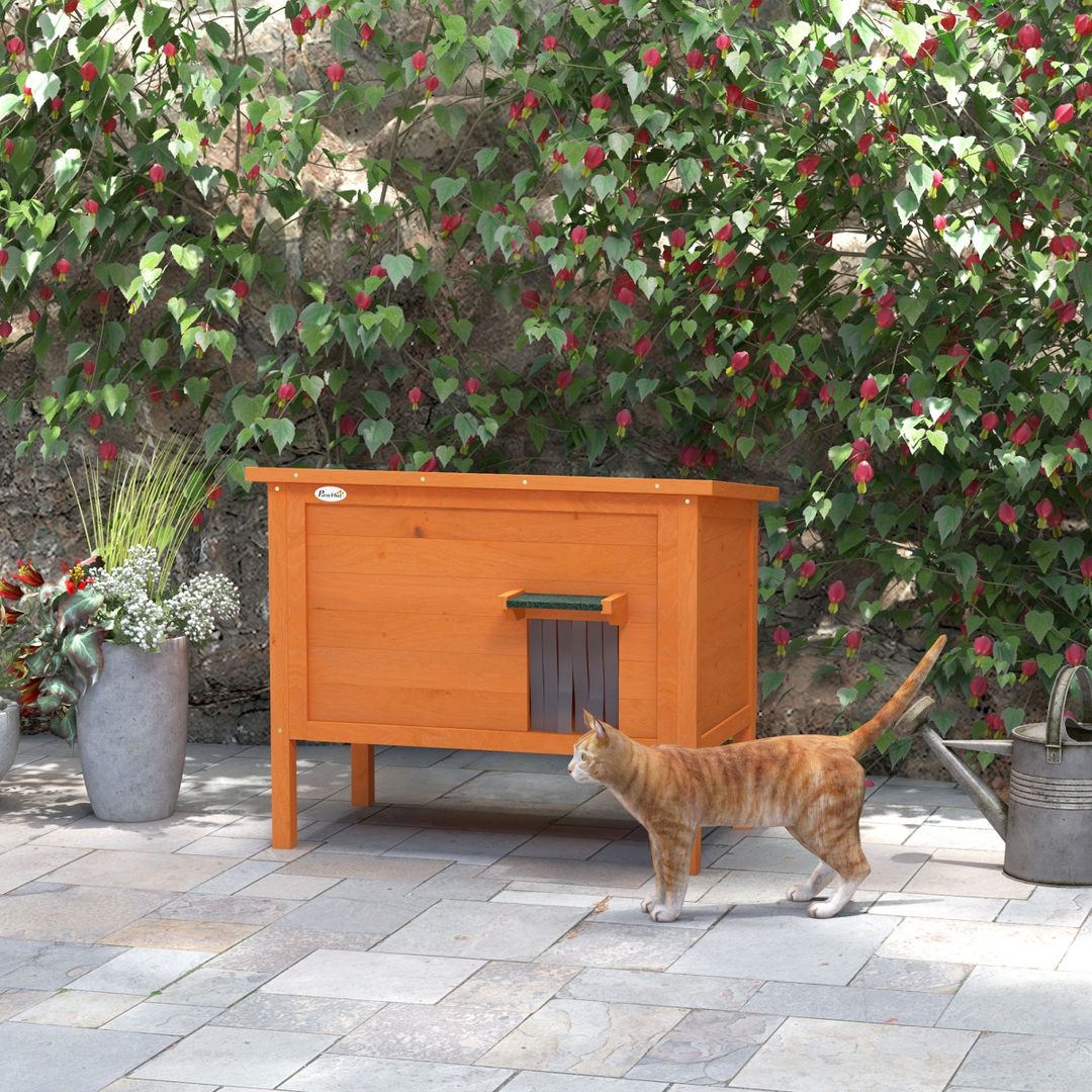 PawHut Insulated Outdoor Cat House with Openable Roof – Orange