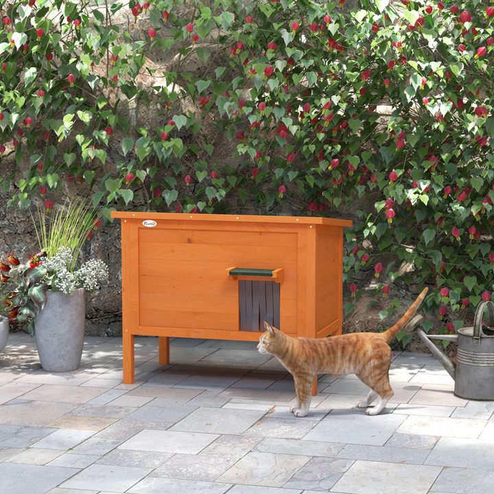 PawHut Insulated Outdoor Cat House with Openable Roof – Orange