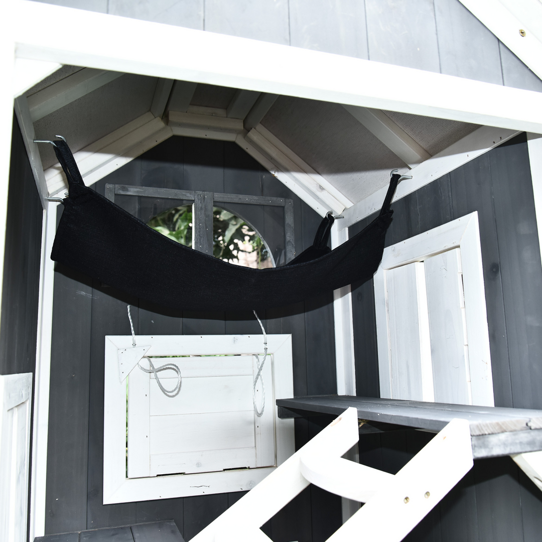 Solid Wood Cat Condo Furniture 2-Floor Pet Shelter, Grey and White, 109H cm