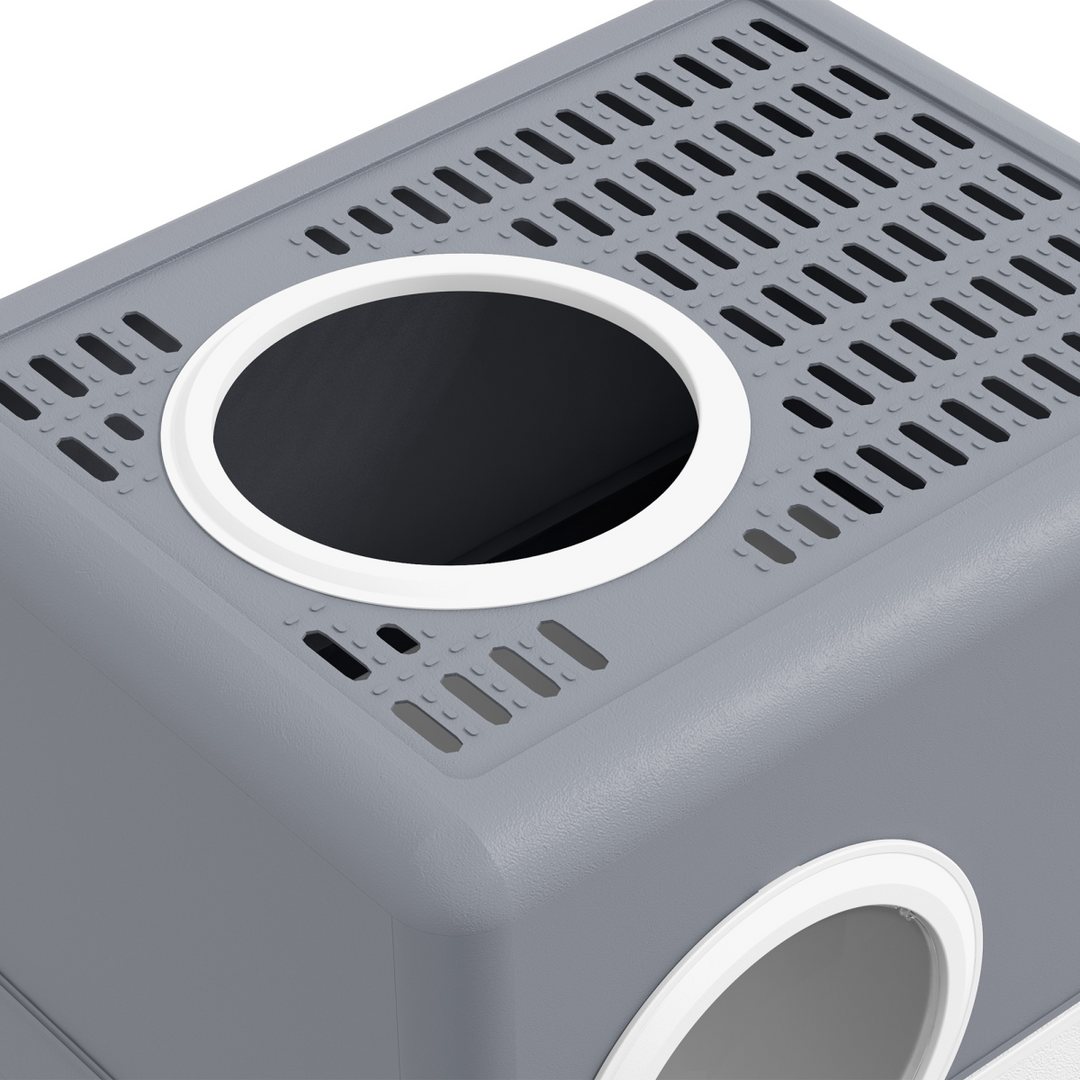 PawHut Enclosed Cat Litter Box - Front Entry, Top Exit, Easy Clean, Grey