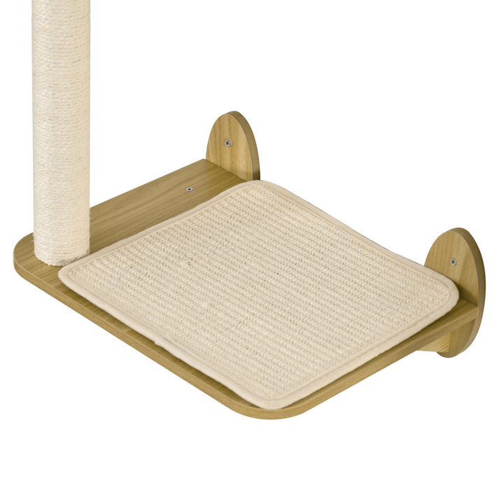 PawHut 3-Piece Wall-Mounted Cat Tree Set with Hammock, Climbing Platforms & Sisal Scratching Posts – Natural Wood Finish
