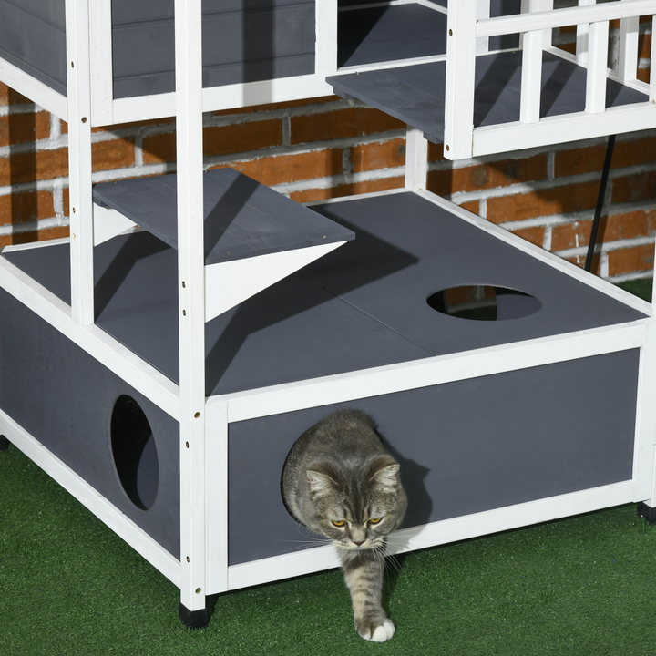 Elevated 3-Tier Cat House with Waterproof Finish & Tilted Roof Design