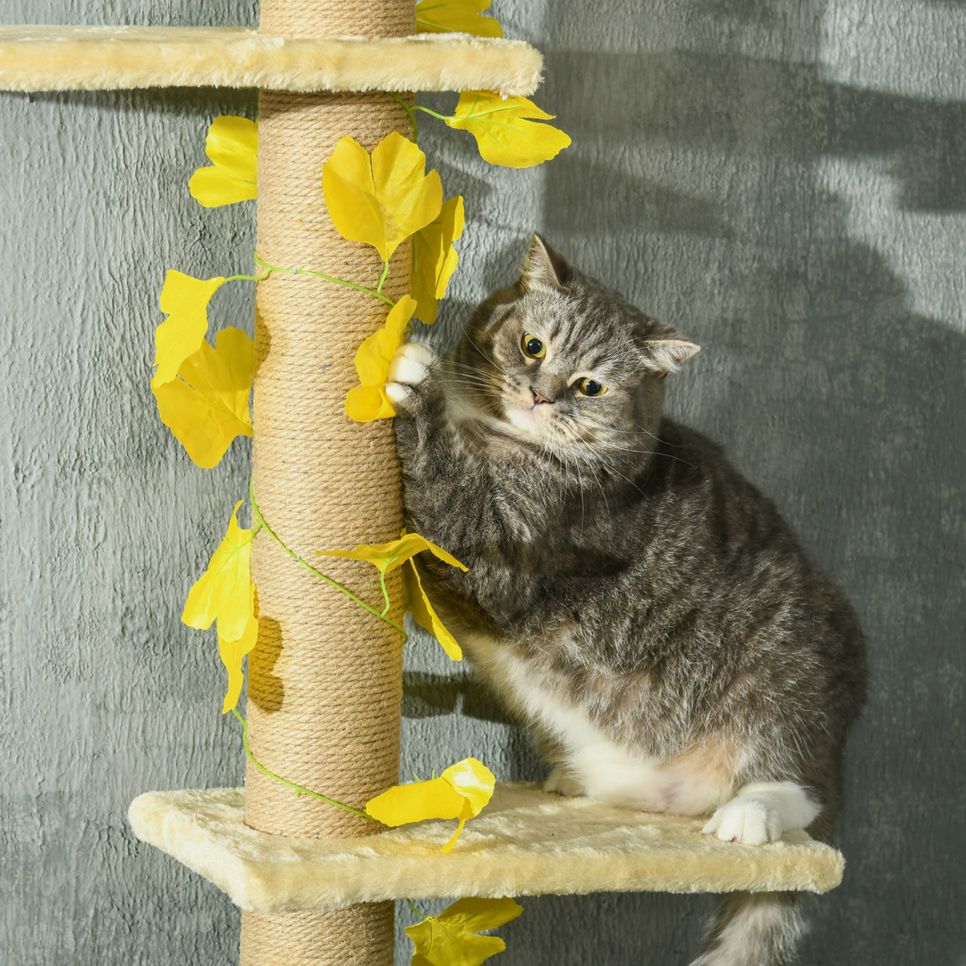 Adjustable 242cm Cat Tree with Jute Scratching Post & Anti-Slip Kit - Yellow