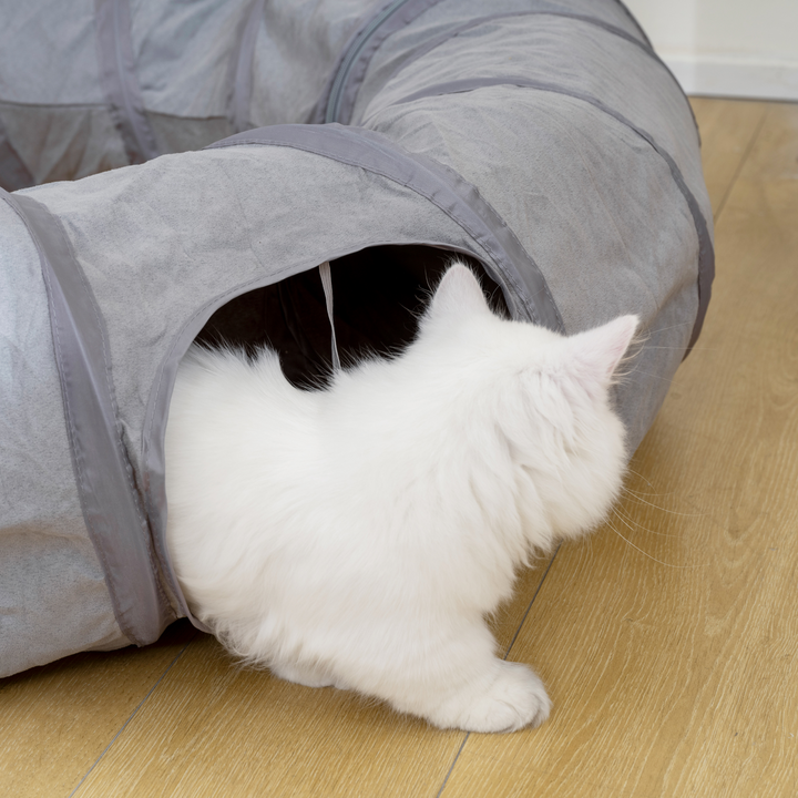 PawHut 2-in-1 Cat Tunnel Bed – Grey Play Tunnel with Washable Cushion